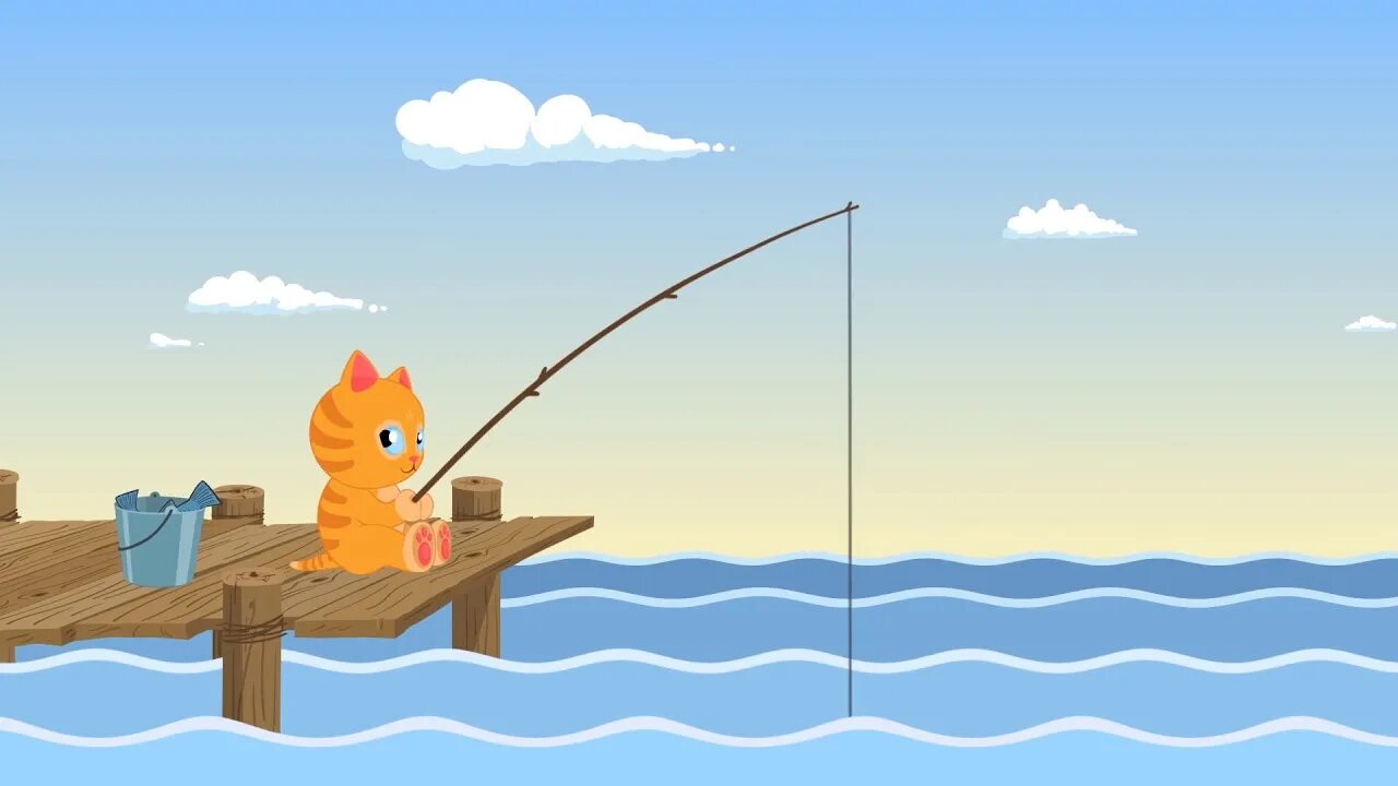 Вася ловит рыбу. Кот с удочкой. Кошка для рыбалки. Кот ловит рыбку.