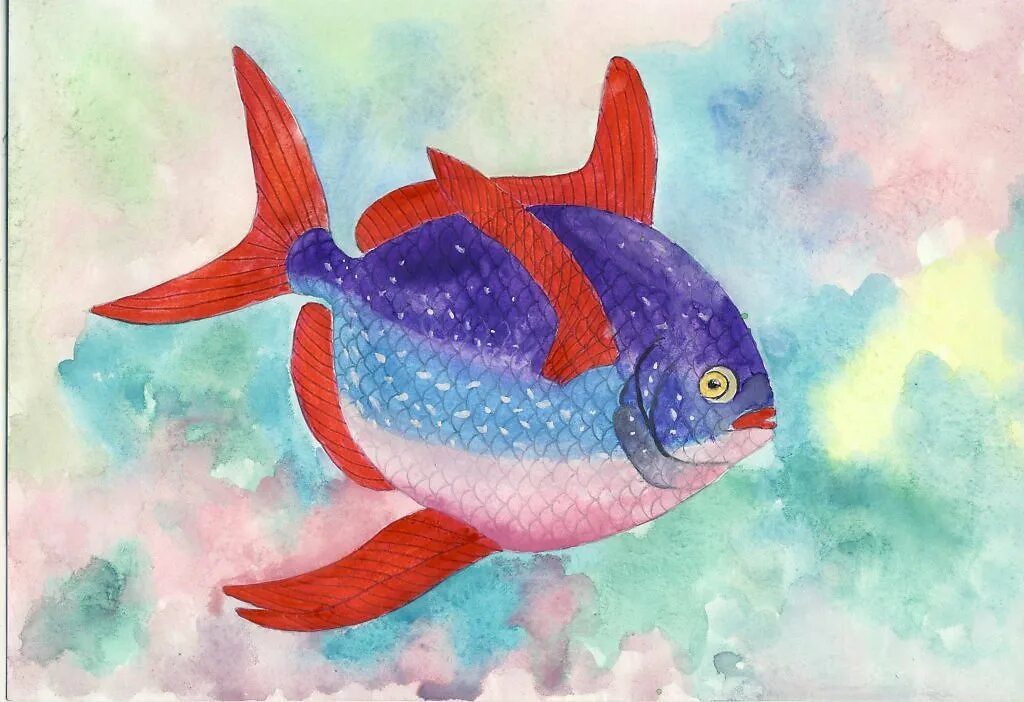 нарисовать рыбу красками. рыбки гуашью. рисование красками для детей 3-4 лет. рыбка рисовать красками. витраж рыба клоун.