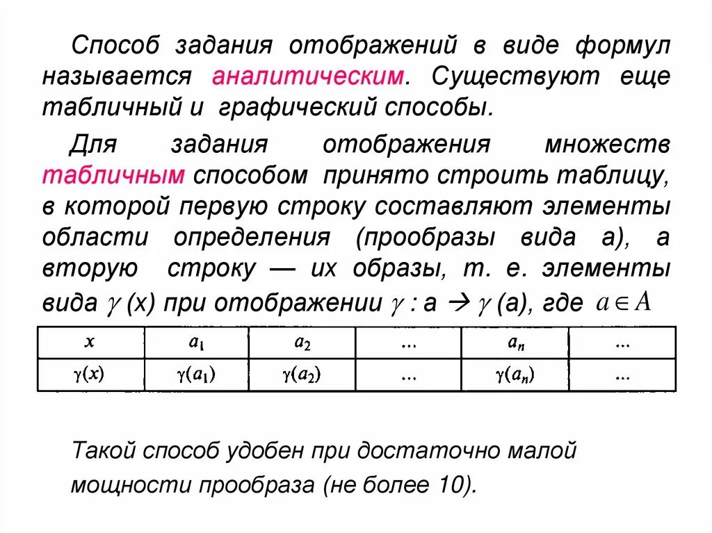 Определите свойства отображения. Задание отображения табличным способом. способы задания соответствия между множествами. табличный способ задания последовательности. способы задания соответствий.