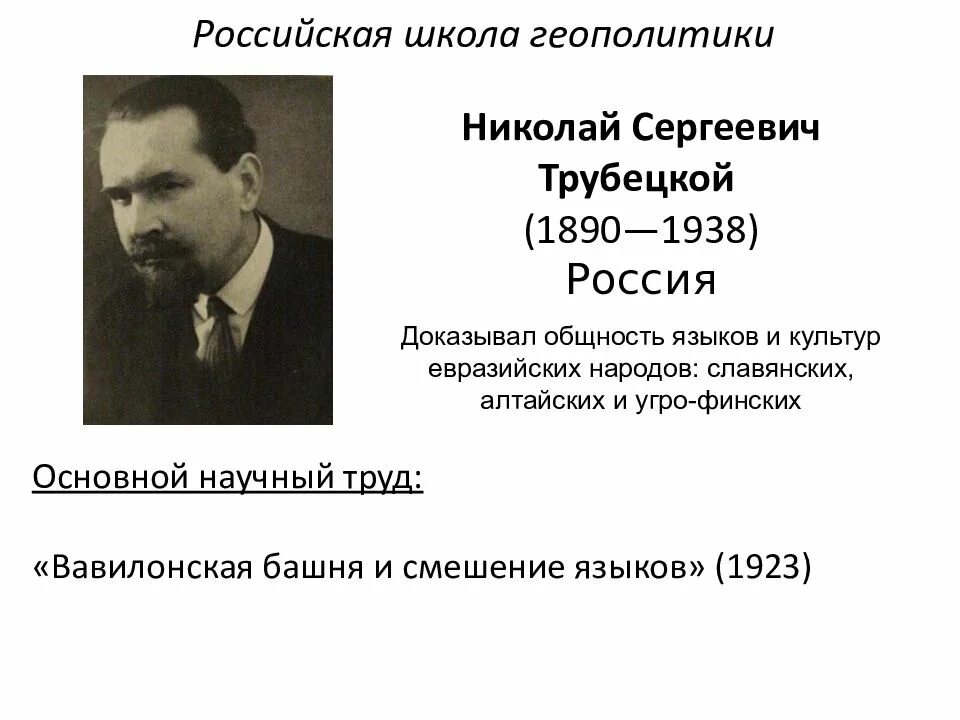 Русско геополитика. Николай сергеевич трубецкой (1890–1938). российская школа геополитики. представители русской школы геополитики. русская школа геополитики кратко.