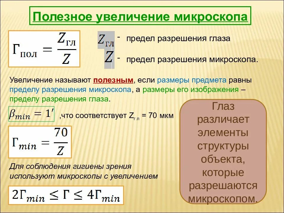 Максимальное оптическое разрешение. Полезное увеличение микроскопа формула. Линейное увеличение микроскопа формула. Увеличение микроскопа единица измерения. Вывод формулы линейного увеличения микроскопа..