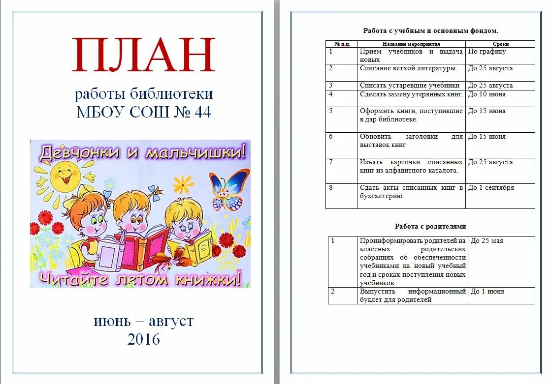 Планирование работы библиотеки. План работы библиотеки. План работы библиотеки на лето. План на лето в школьной библиотеке.