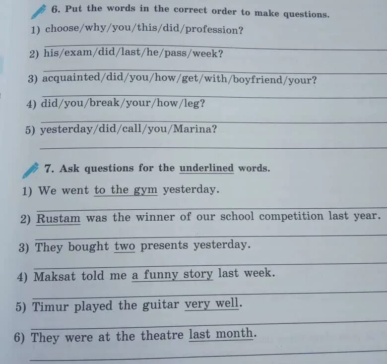 Write questions to the underlined. Make questions to the underlined Words. Put the Words in the correct order to make questions. Make questions to the underlined Words Worksheets. Ask questions to the underlined Words.