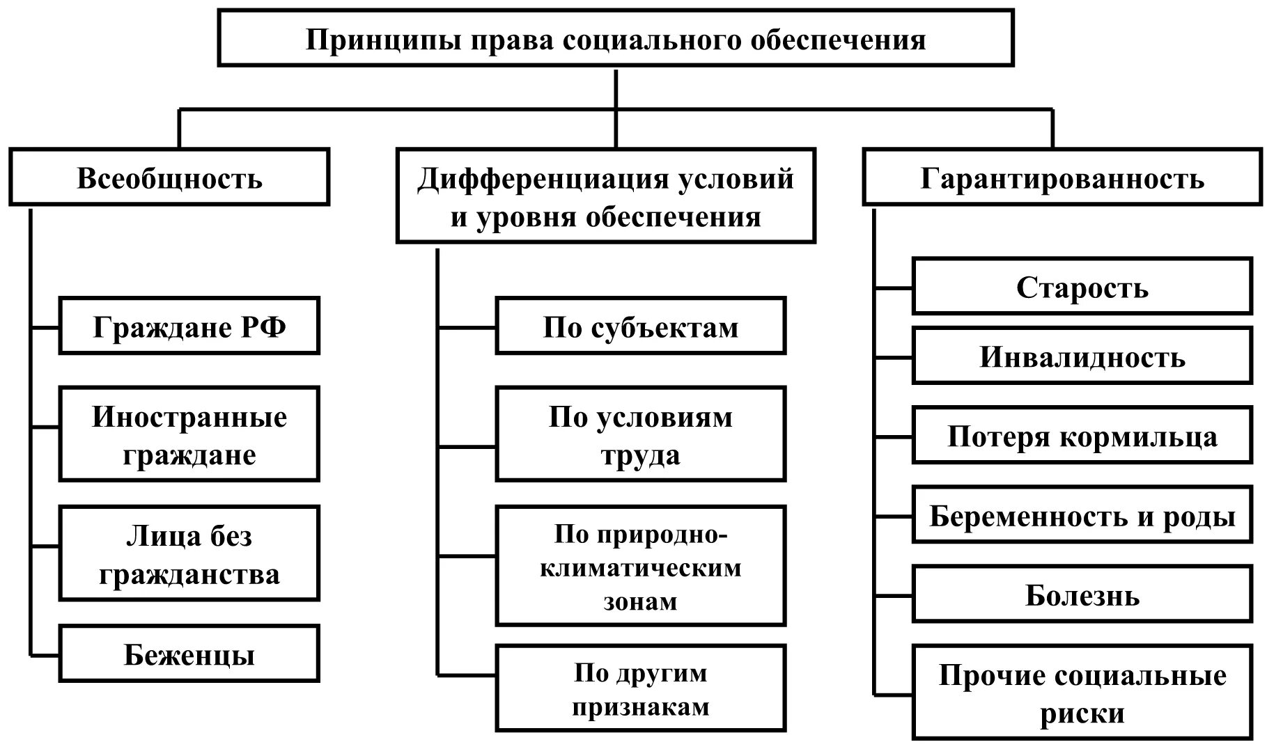 Принципы право соц обеспечения. Принципы ПСО схема. Общие правовые принципы ПСО.