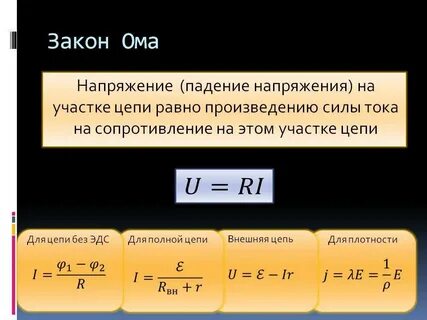 Закон ома работа и мощность тока