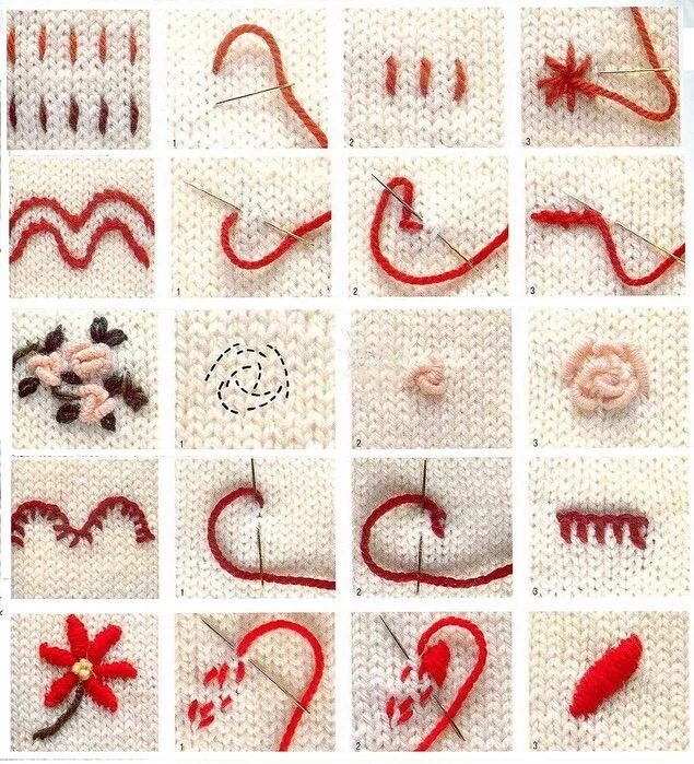 Техники вышивки крючком. Вышивка на вязаных изделиях. Способы вышивки нитками мулине. Способы вышивки на вязаном полотне. Маленькие вышивки нитками мулине.