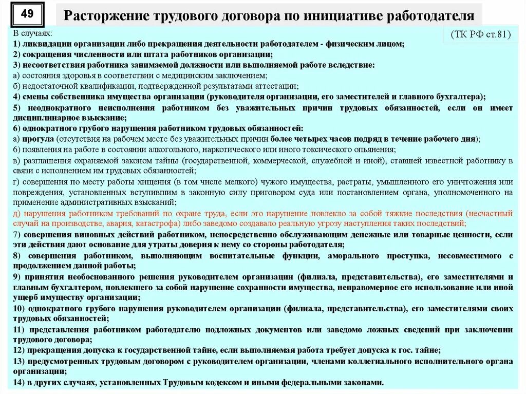 Также в иных случаях установленных. Трудовой договор по охране труда. Нарушение трудового договора. Прекращение трудового договора работник и работодатель. Расторжение трудового договора по инициативе работодателя.