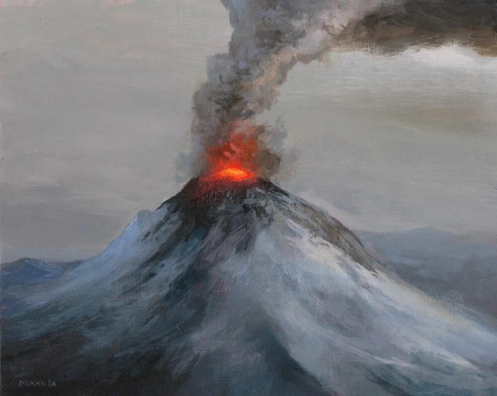 Камчатка живопись. Вулкан красками. Масло вулкан. Масло вулкан. Извержение вулкана везувий.