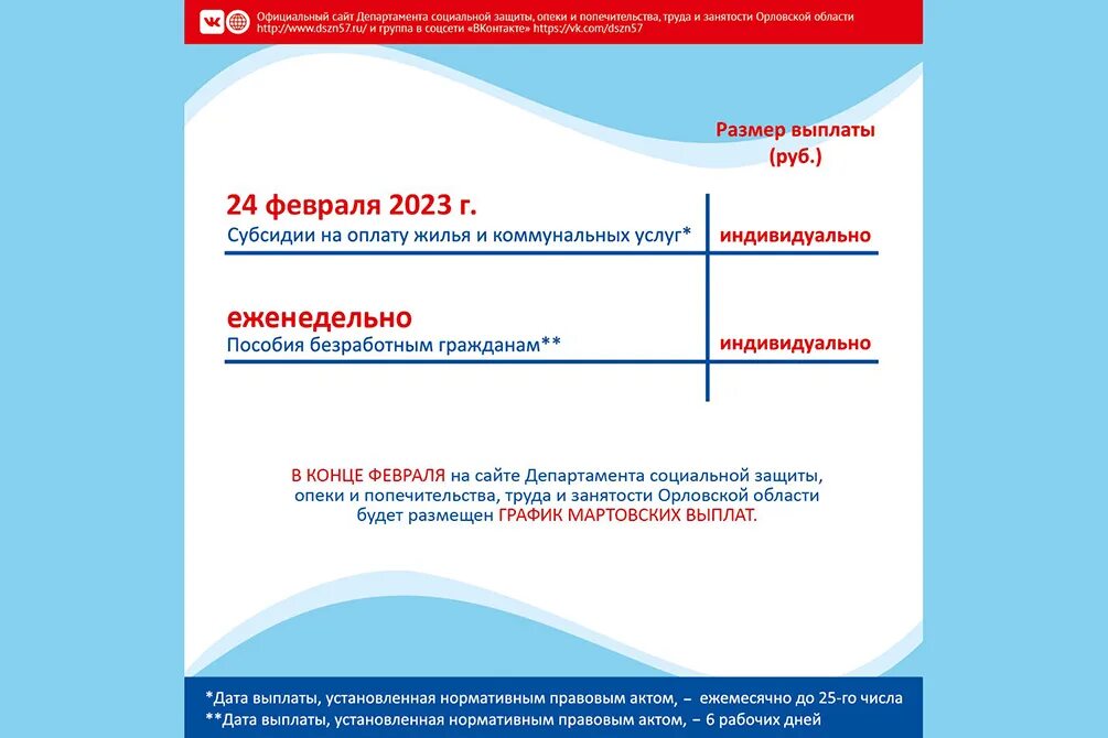 График соцвыплат