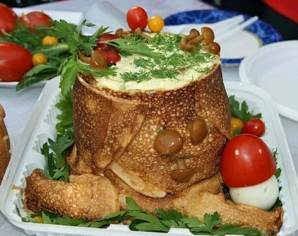 красивые блюда. красивые и недорогие закуски на праздничный стол. салат пенек из блинов. детские бутерброды. выставочные блюда.