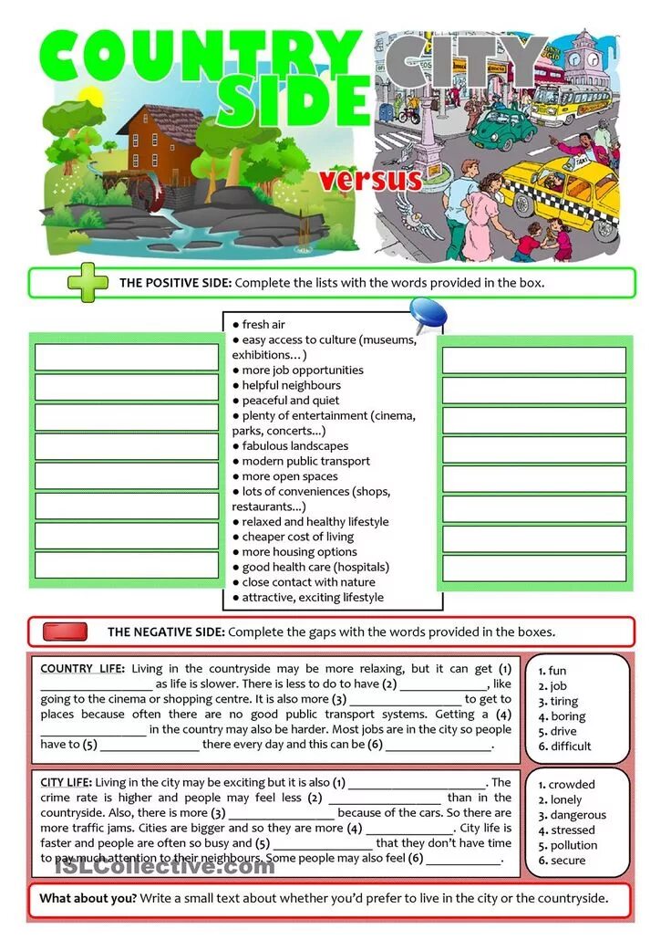 Living in city or countryside. Задание Cities and Country. City Life vs Country Life Worksheets. Country vs City Life Worksheet. City and Country Life Worksheet.