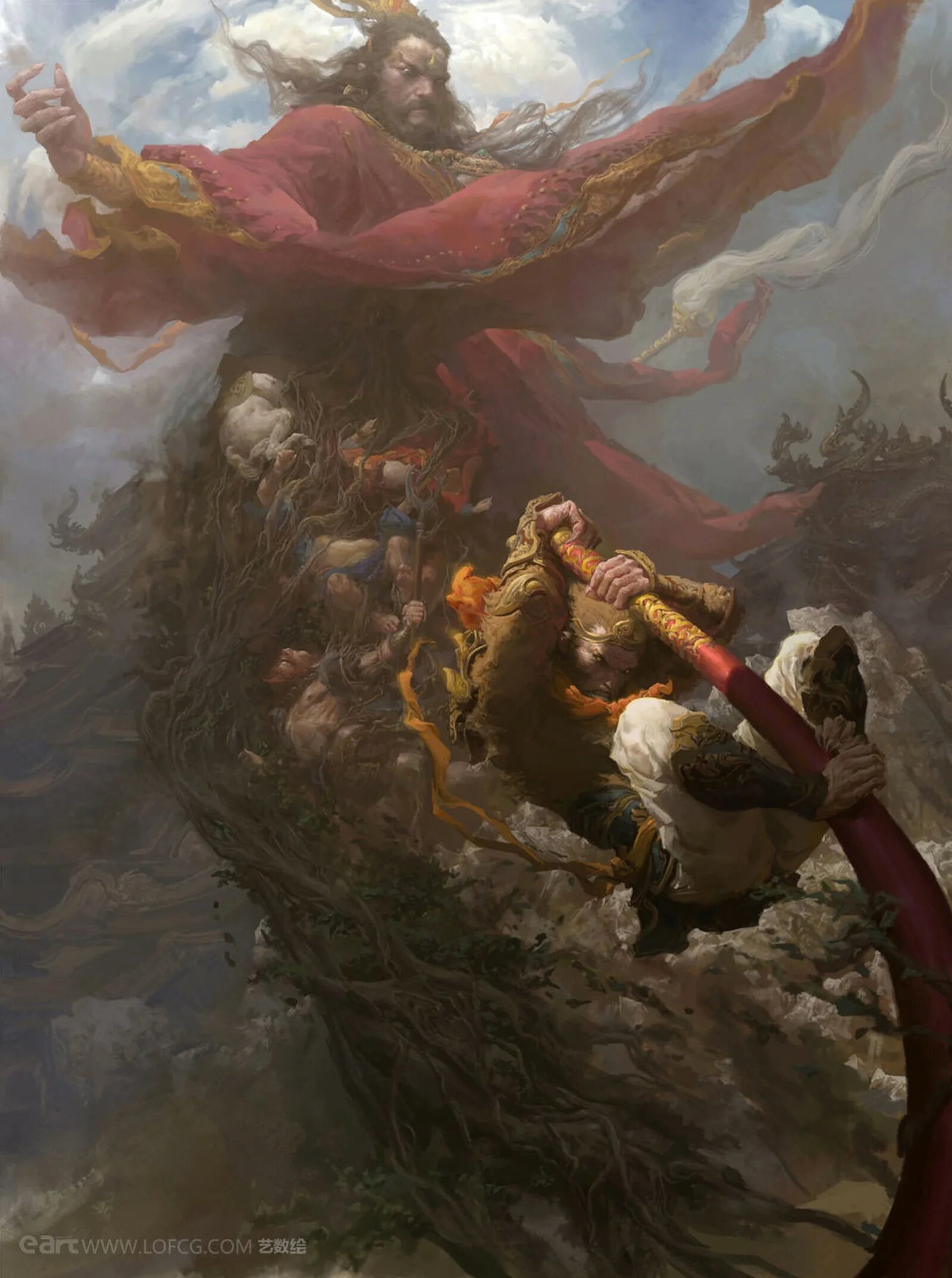 Царь обезьян миф. Художник fenghua zhong. вуконг король обезьян. монкей кинг мифология. художник fenghua zhong самурай.