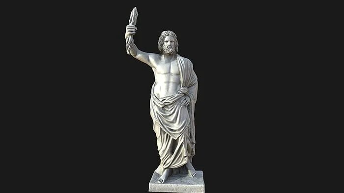 Статуя юпитера. Юпитер бог. скульптура юпитера в 3d. статуя юпитера на белом фоне.