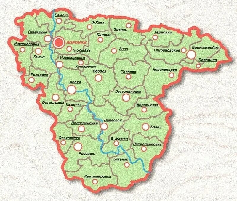 Р н. Карта Воронежской области. Воронежская область на карте с городами. Карта Воронежской области по районам. Карта Воронежа и Воронежской области.