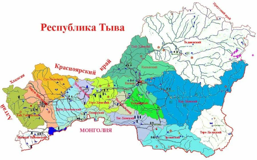 Где находится республика тува. Республика тыва на карте. географическая карта республики тыва. карта республики тыва с районами. карта кожуунов республики тыва.