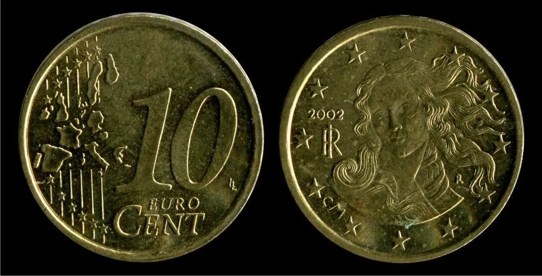 Купить 70 евро. 10 Евроцентов 2002 года Италия. Монета 10 Euro Cent. Монета 10 Euro Cent 2002. Монетка 10 центов евро 2002.