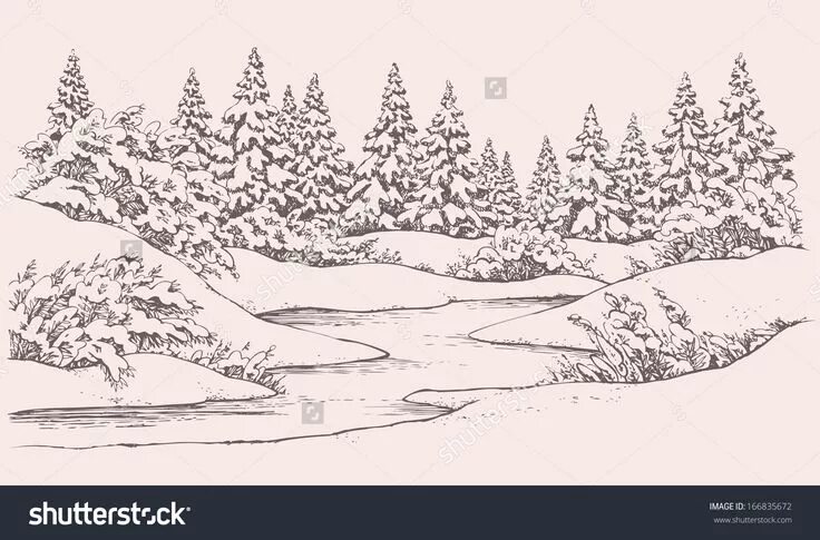 Иллюстрация Winter forest в стиле 2d, академический рисунок