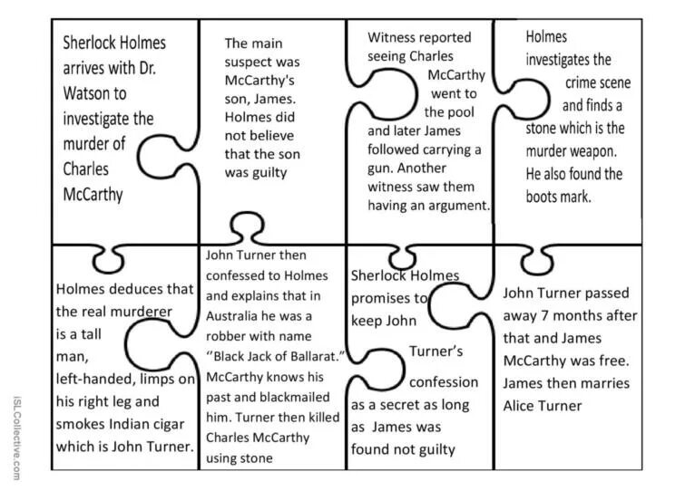 Выберите правильную форму прилагательного sherlock holmes was. Sherlock holmes worksheets. jigsaw worksheets. jigsaw reading методика.
