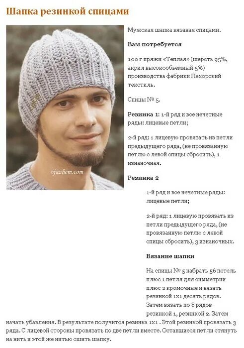 МК по вязанию спицами мужского снуда с подробным описанием и схемой Мужская шапк