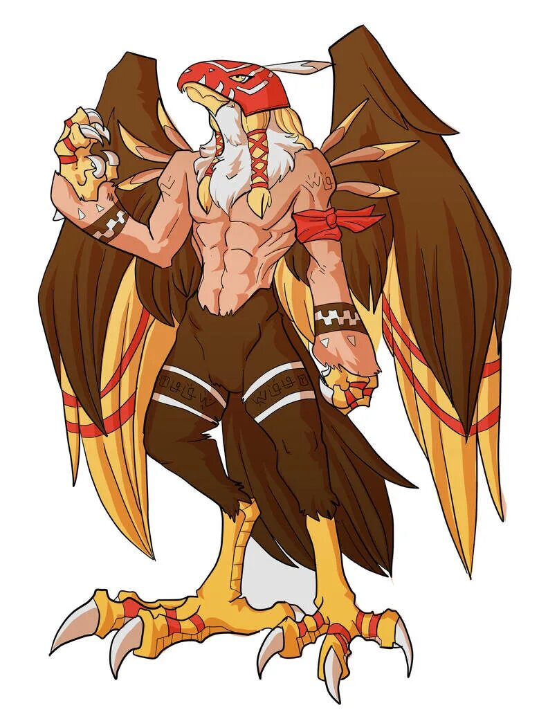 Garudamon. Half furry half Human. Human Bird. Half-Human half-feral. Half human