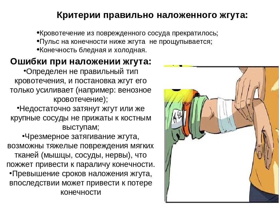 Наложение артериального жгута на нижнюю конечность. Признаки правильного наложения жгута при артериальном кровотечении. Результатом правильного наложения жгута при кровотечении является. При наложении венозного жгута пульс. Правила наложения кровоостанавливающего жгута при кровотечении.