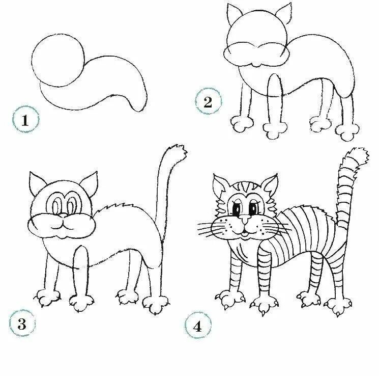 Поэтапное рисование животных. Схема рисования животных для детей. Кошка рисунок. Поэтапное рисование животных кошка. Схемы рисования поэтапно