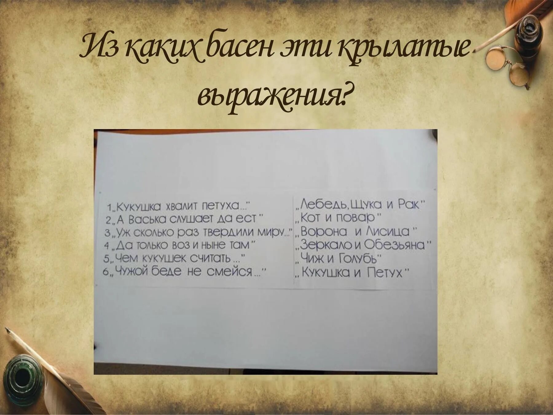 Какие строки басни стали крылатыми выражениями. Какие строки басни стали крылатыми выражениями