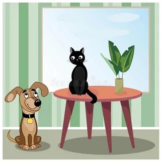 The dog is behind the table