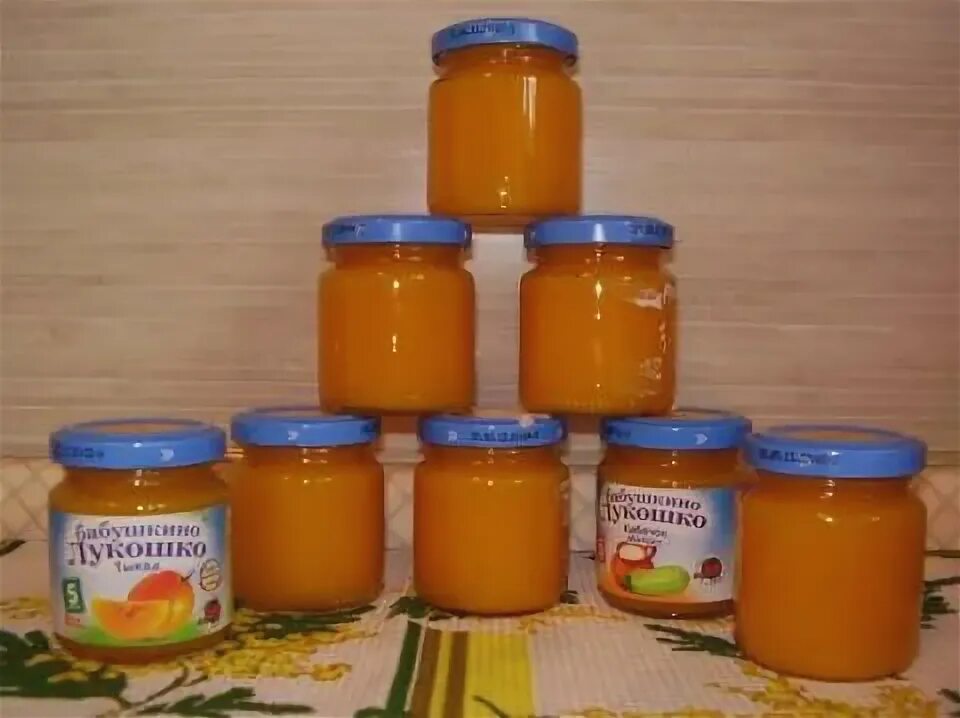 Пюре на зиму детям. Тыквенное пюре неженка. пюре из тыквы в баночках.