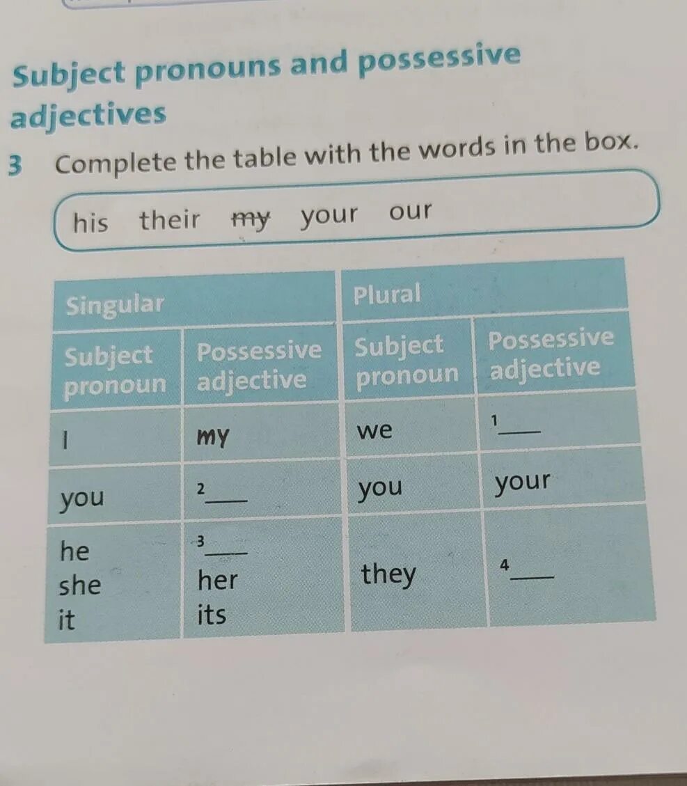 Complete the Table with the Words. Complete the Table with the Words in the Box. Complete the Table. Complete the Table subject pronouns. Completed the table with the correct