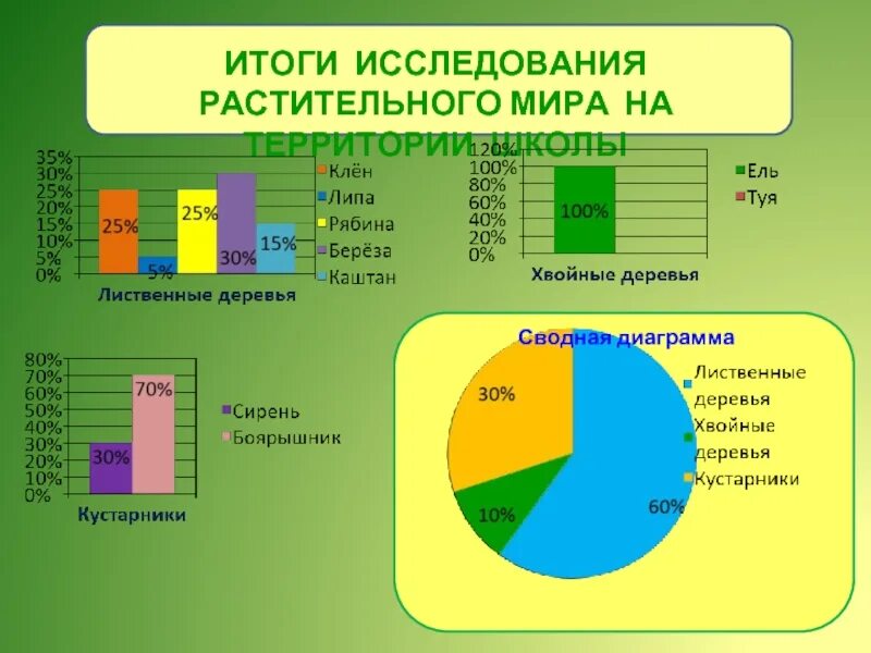 Результаты изучения семей. Графики по изученной растительности диаграмма. Результаты обследования дерева.