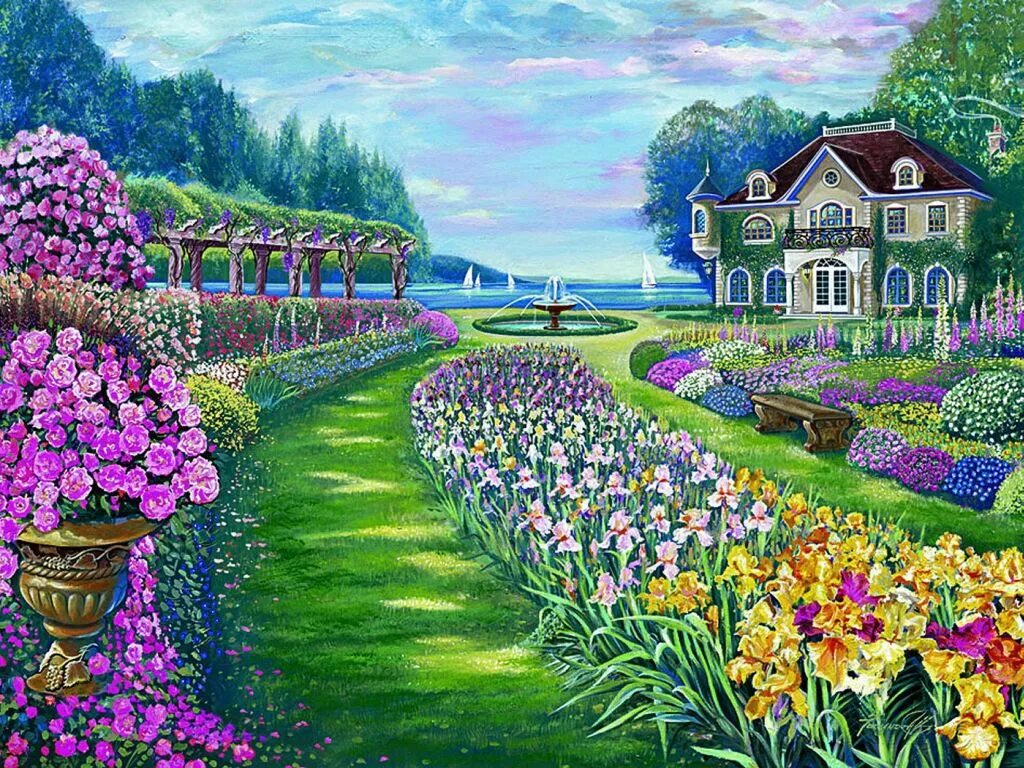 Красивая открытка рай. Красивый сад. Сказочные сады. Цветочный сад. Сад с цветами.