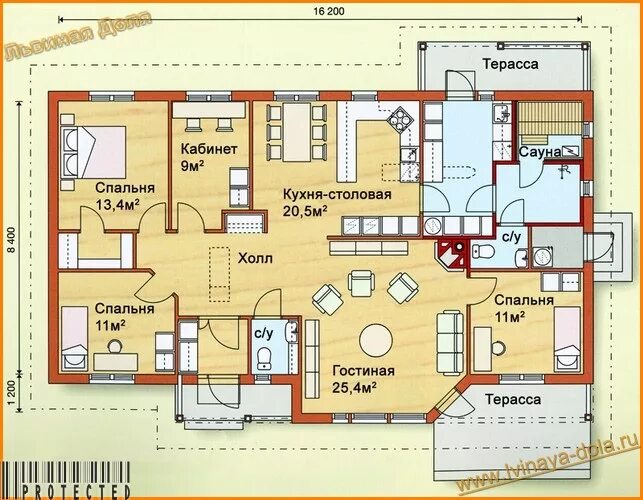 одноэтажный дом с 4 спальнями и сауной. план коттеджа. планировка одноэтажного дома 140м2 3 спальни. дуплекс 200м2 план. площадь 200 м2.