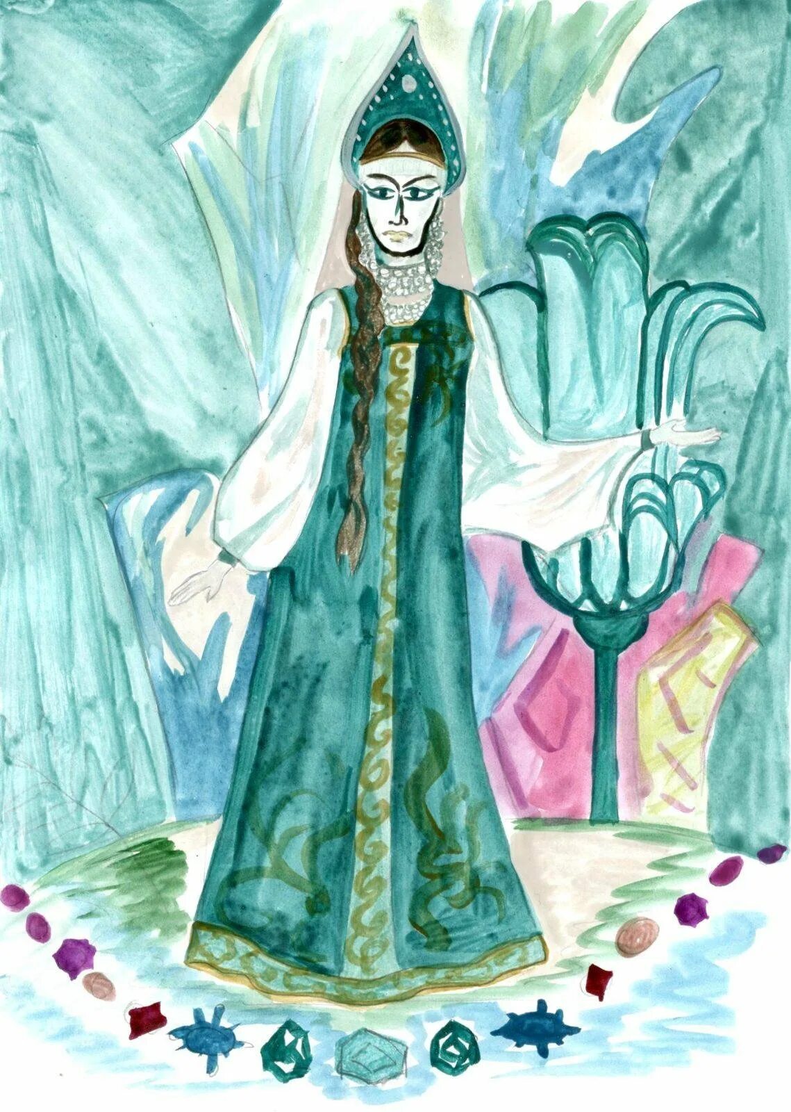 Рисунок медной. Иллюстрация к сказу медной горы хозяйка. Рисунок к рассказу медной горы хозяйка. Царевна Малахитовой горы. Иллюстрации к хозяйке медной горы Бажова.