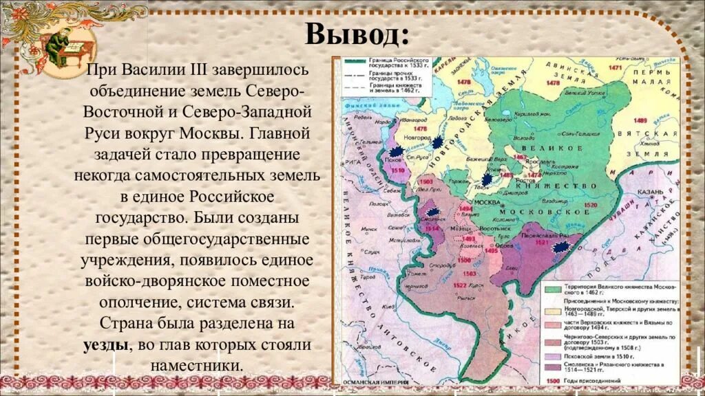 Федерация 16 земель. Присоединение Смоленска к московскому при Василии 3. Объединение рус земель вокруг Москвы при Василии 1. Рязанское княжество присоединение к Москве.