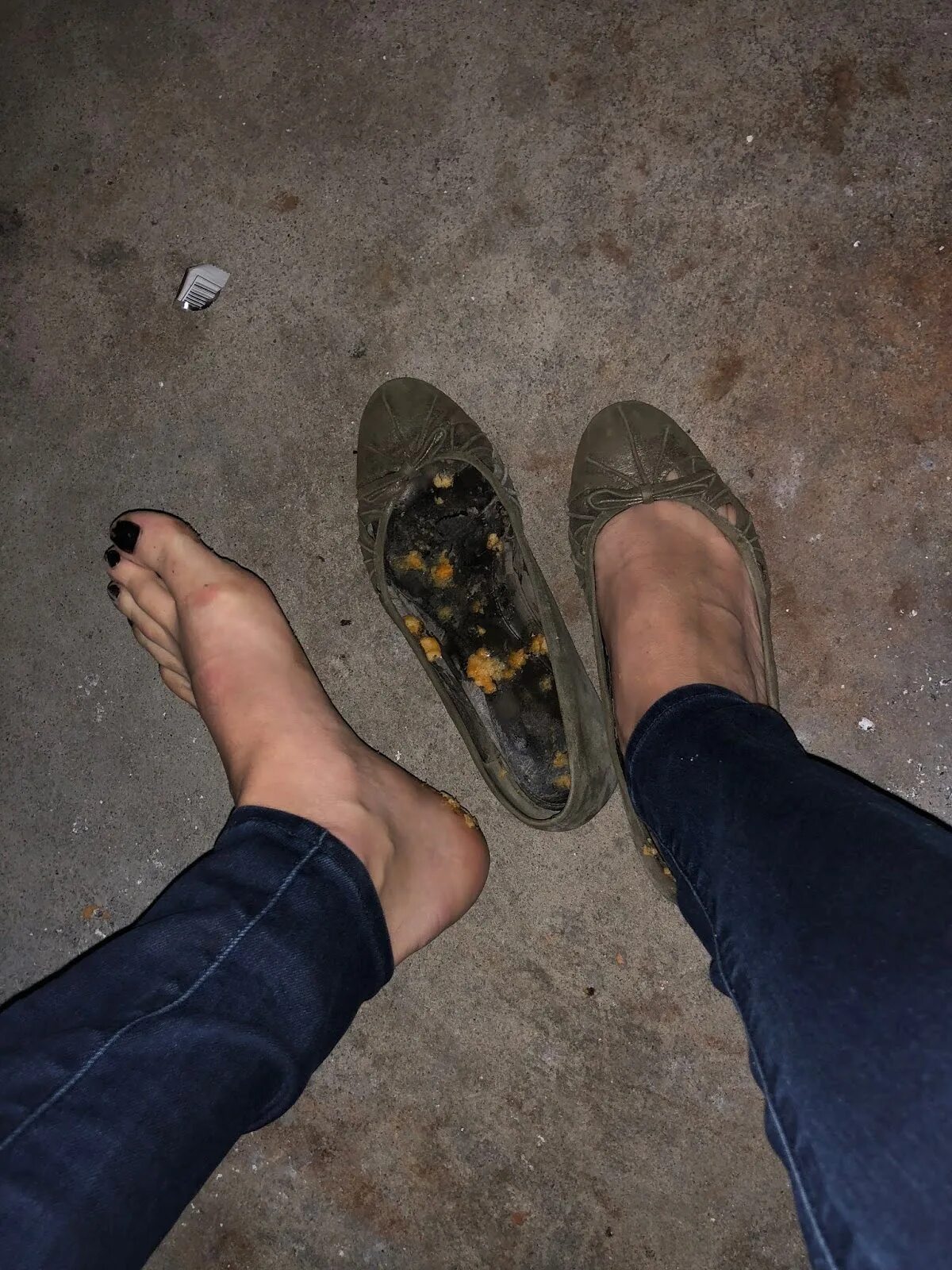 Well worn stinky Shoes Flats. Well worn Flats Worship. Well worn Flats in Garbage. Well worn Flats smelly. Dirty worn