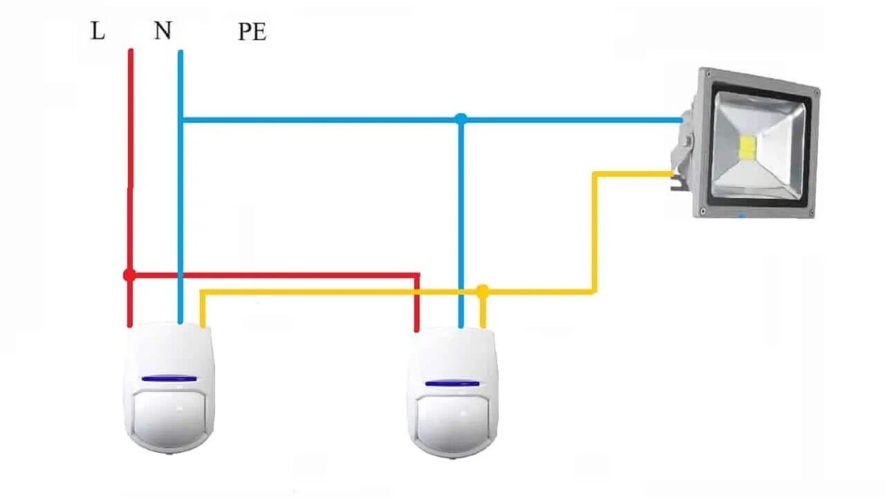 Схема подключения датчика движения с несколько и лампы. Схема подключения инфракрасного датчика движения через выключатель. Схема подключения датчика света и датчика движения для освещения. Схема параллельного подключения датчиков движения. Подключение датчика движения к лампочке