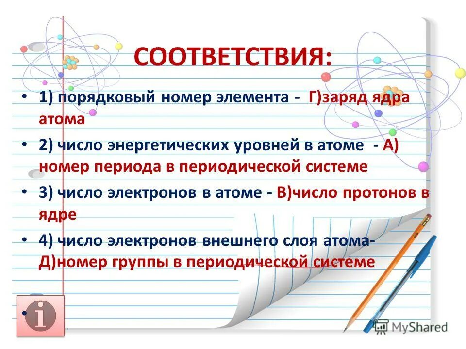 Порядковый номер элемента равен количеству