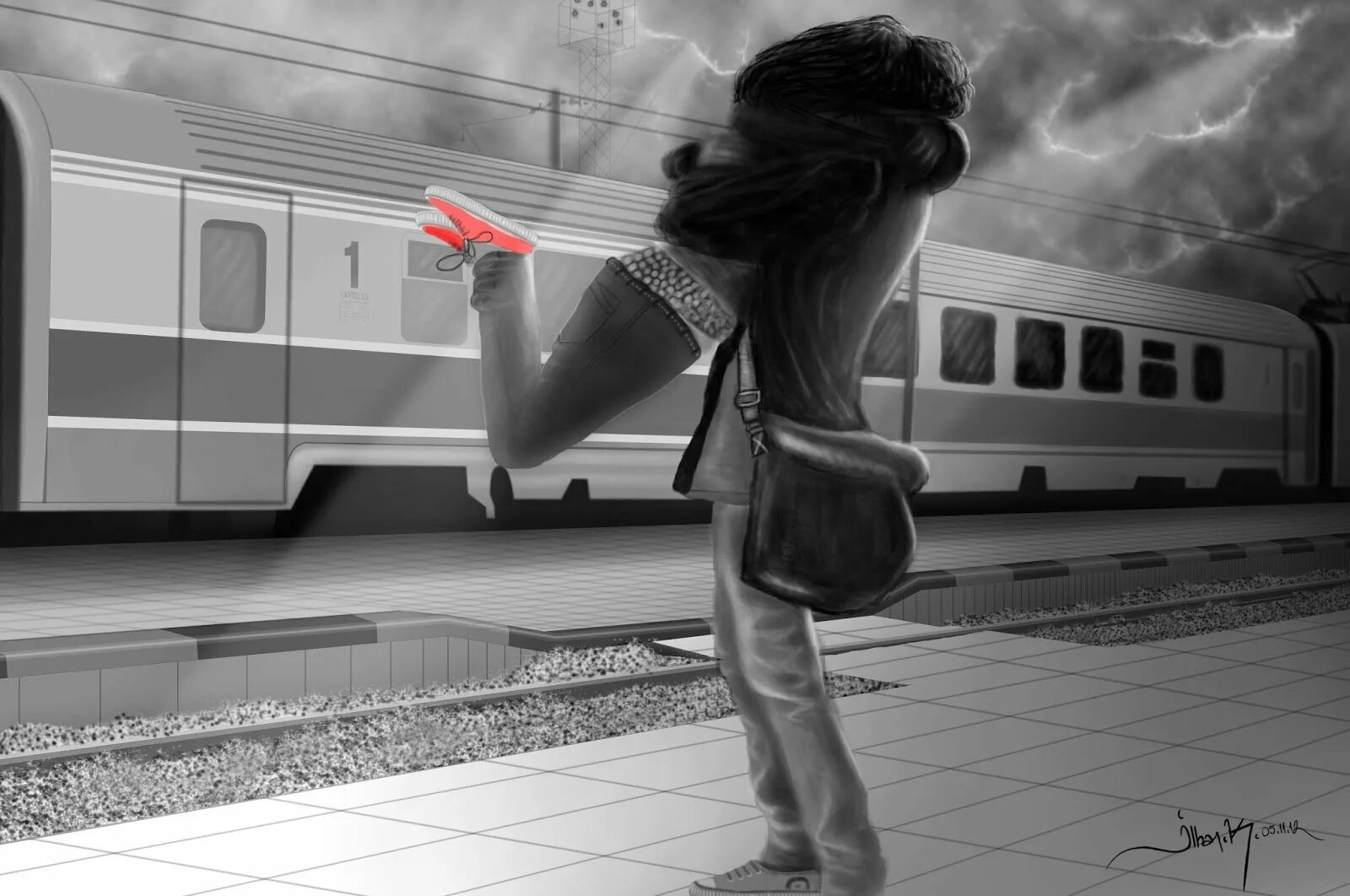 Поезд на перроне. Девушка провожает поезд. Поезд ушел. Перрон вокзала. Прощание т