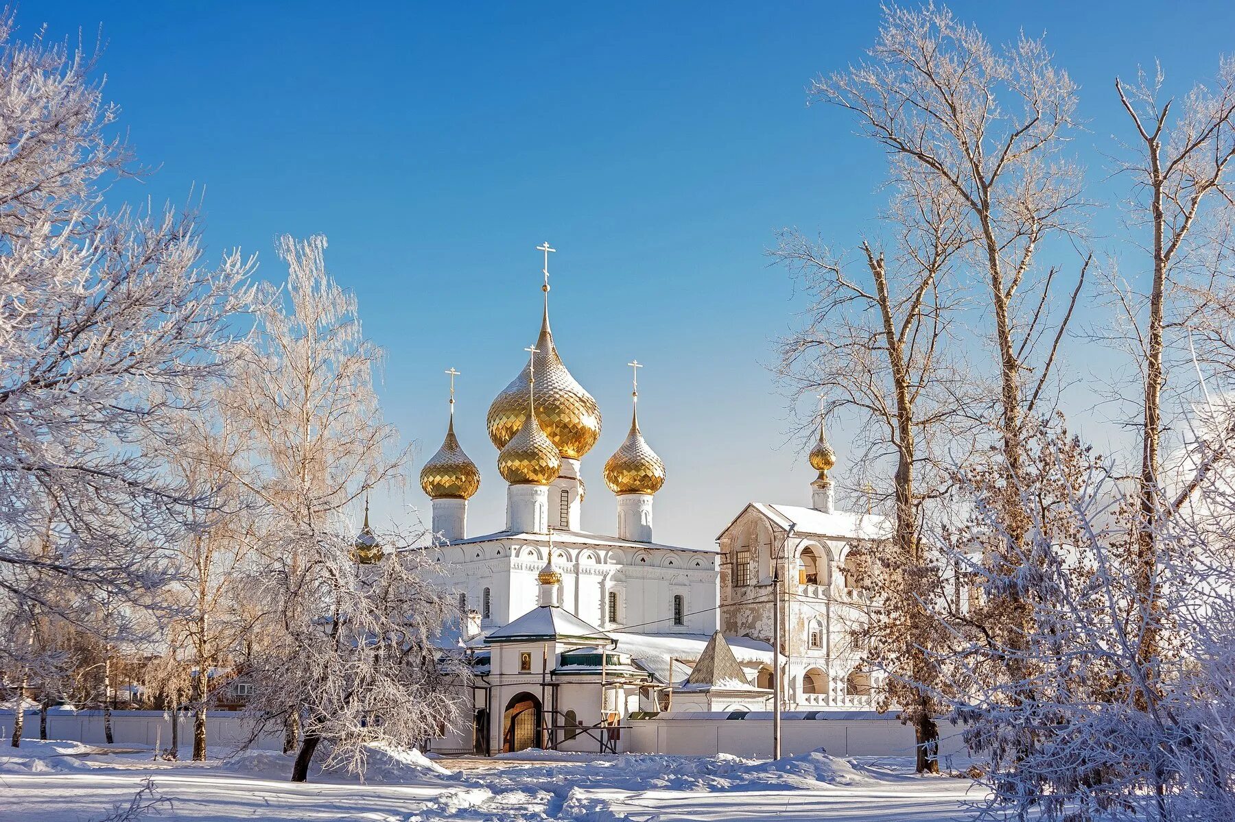 Углич золотые купола. Ярославль центр Церковь зимой. Углич Воскресенский монастырь зимой.