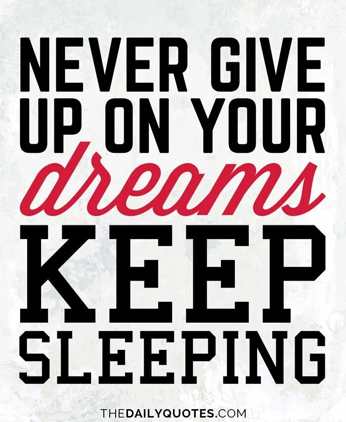 Keep asleep. Keep sleeping. Never give up on your Dreams keep sleeping. Sleepy Keeper. Never give up on your Dreams.