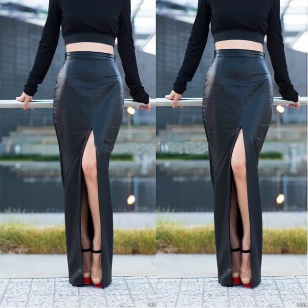 Длинная кожаная юбка с разрезом. Юбка макси с разрезом. Латексная юбка. Кожаные длинные юбки с разрезами. Прямая кожаная юбка.