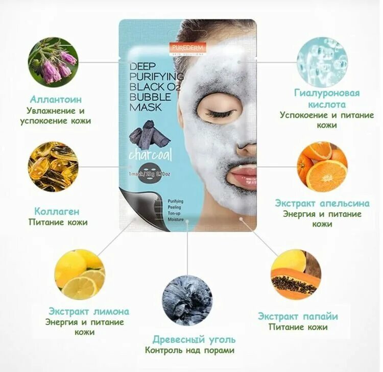 Purederm кислородная тканевая маска с углем. Purederm Deep Purifying Black o2 Bubble Mask Charcoal. Маска тканевая Deep Purifying Black o2 Bubble Mask 20g (Purederm). EYENLIP маска тканевая Detoxifying Black o2 Bubble Mask Charcoal, 20гр. Маска 3 список масок