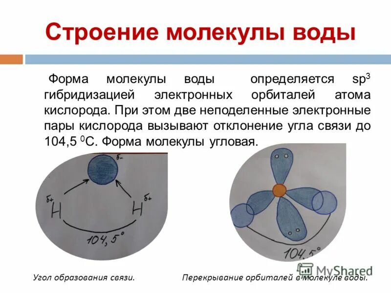 Внутреннее строение молекул воды