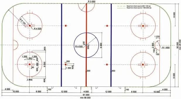 56 26 30. Разметка хоккейной площадки 30-60. Разметка хоккейной коробки 60 на 30. Габариты хоккейной площадки. Разметка хоккейной площадки НХЛ схема.