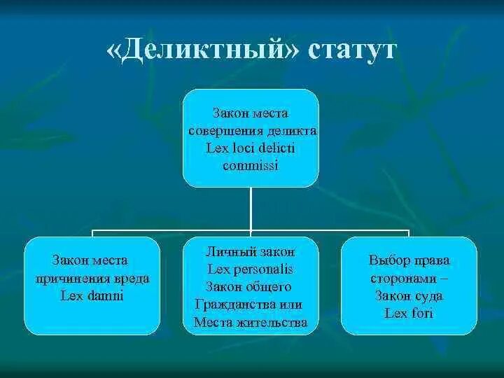 Общий статут. Деликтный статут. Международное деликтное право. Коллизионные вопросы деликтных обязательств. Закон места совершения деликта.