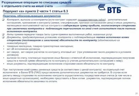 Документов подтверждающих выполнение обязательств по контракту