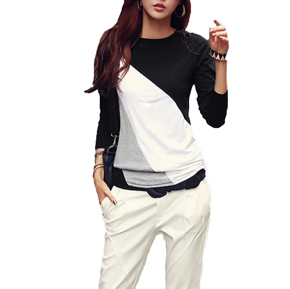 девушка в кофте. блузка женская. белая футболка с длинным рукавом женская. кофта с цветными рукавами. блузка с длинным рукавом.