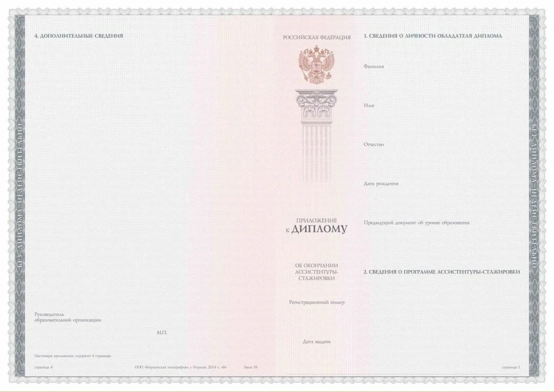 Программа ассистентуры. Приложение к диплому. Приложение к диплому бланк.