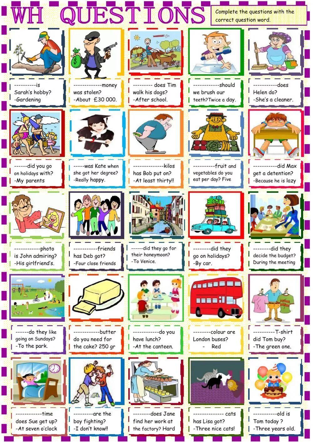 Complete the questions with these words. Wh questions. wh questions worksheets. wh questions worksheets for elementary. types of questions exercises.